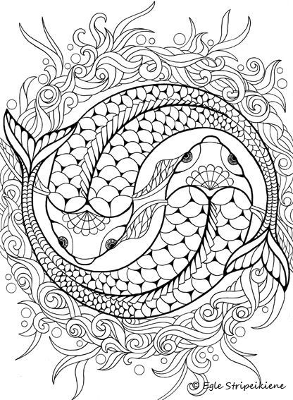 416x567 Koi, Ying Yang Coloring Page Abhi Koi, Adult
