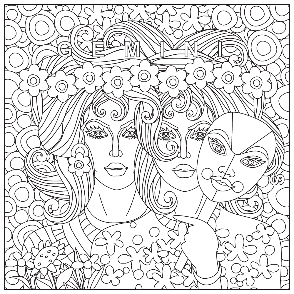 1000x1000 Gemini Coloring Page Zodiac Coloring Pages For Adults