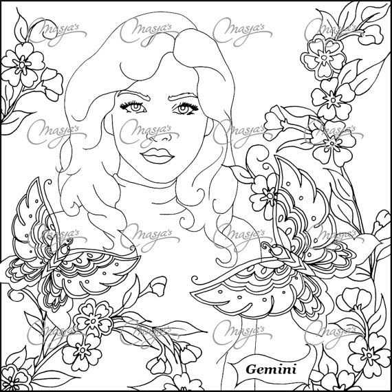 570x570 Masjas Zodiac Sign Gemini Coloring Page Made By Masja Van Den Berg
