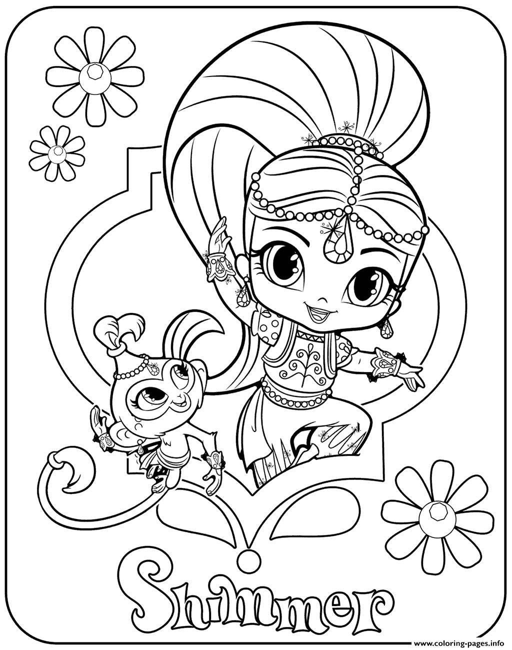 Sweet Genie Shimmer And Pet Monkey Coloring Pages Printable 1024x1300 Sweet Genie Shimmer And Pet Monkey Coloring Pages Printable