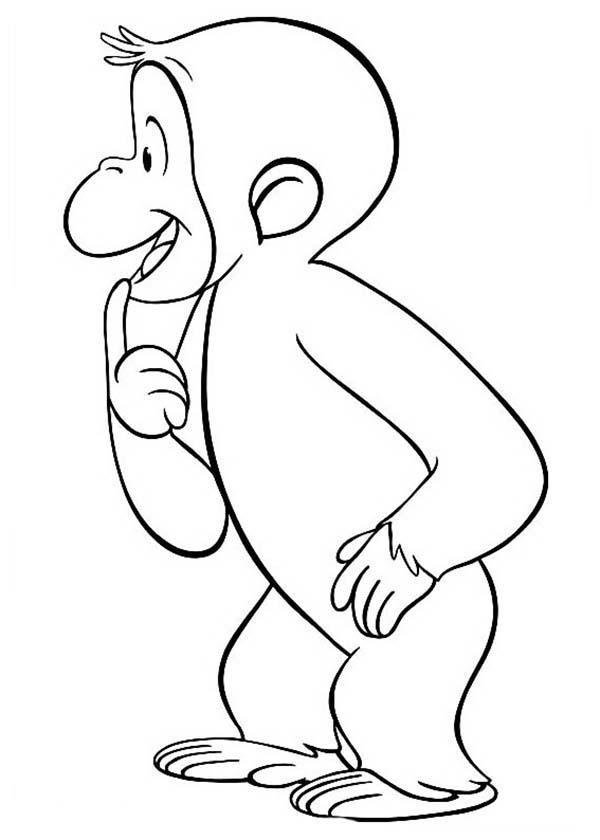 600x840 Curious George Is Thinking Coloring Page