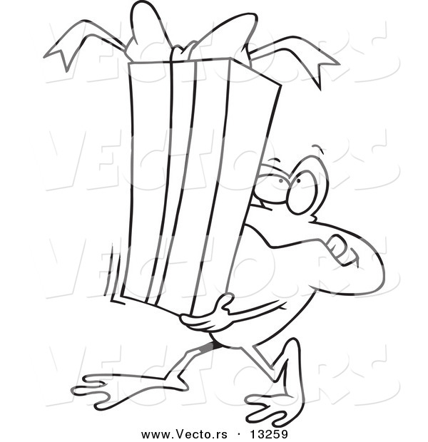 600x620 Vector Of A Cartoon Frog Carrying A Gift Box