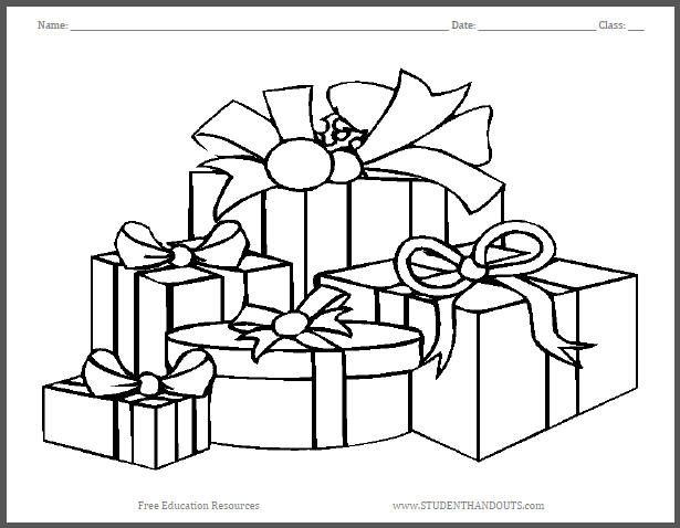 615x478 Wrapped Christmas Gifts Coloring Page Student Handouts