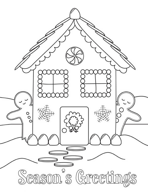 600x777 Gingerbread House And Two Gingerbread Man Coloring Page