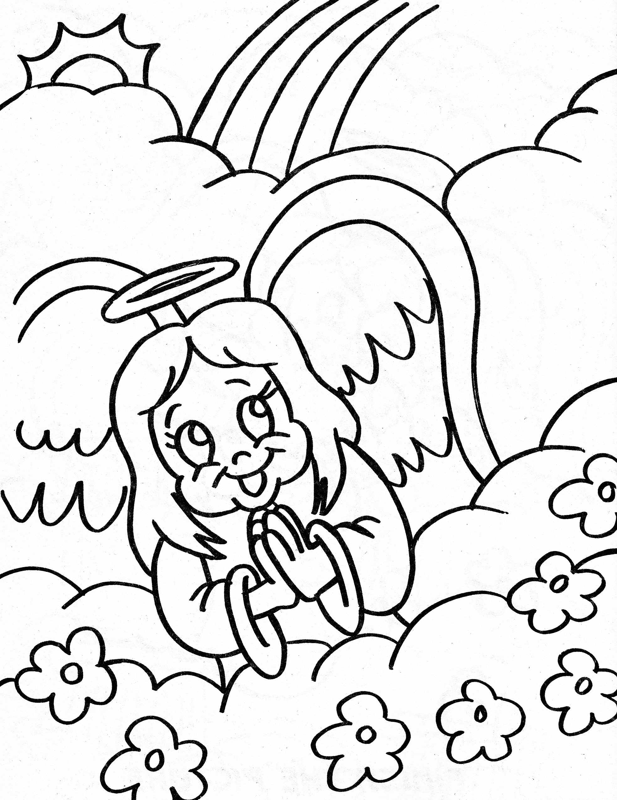1968x2549 Fresh Angel Coloring Page Girl Angel With Flowers In The Clouds