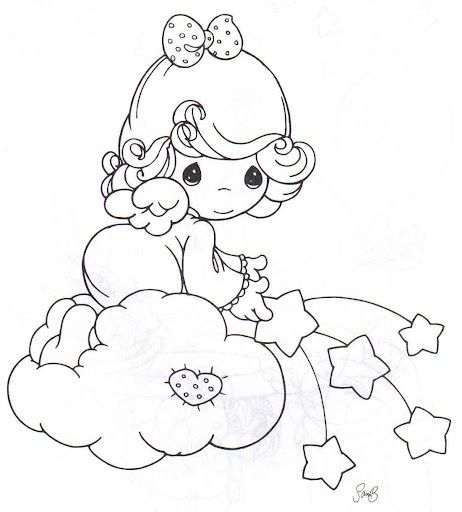 462x512 Precious Moments Coloring Page(S) Girl Angel Sprinkling Stars