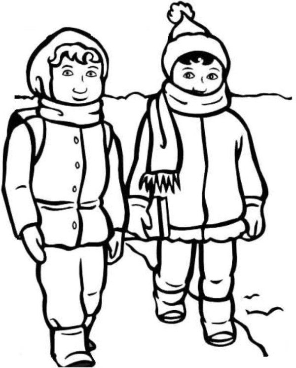 Boy And Girl With Winter Clothes Coloring Page 600x745 Boy And Girl With Winter Clothes Coloring Page