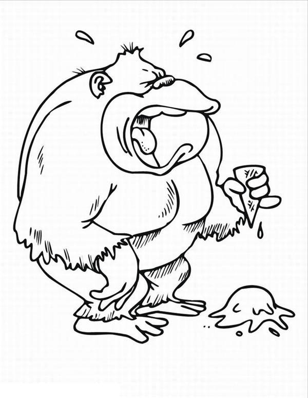 600x775 Gorilla Is Crying For His Ice Cream Coloring Page