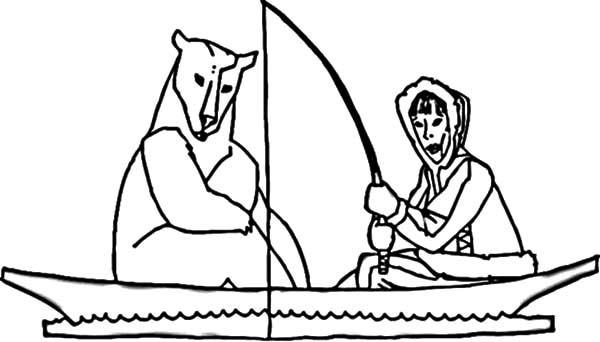 600x342 Eskimo Girl Fishing With Polar Bear Coloring Pages Eskimo Girl