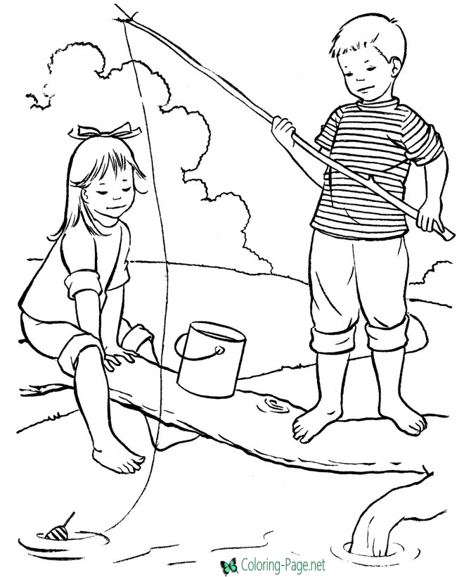 670x820 Summer Coloring Pages Girl Boy Catch Fish