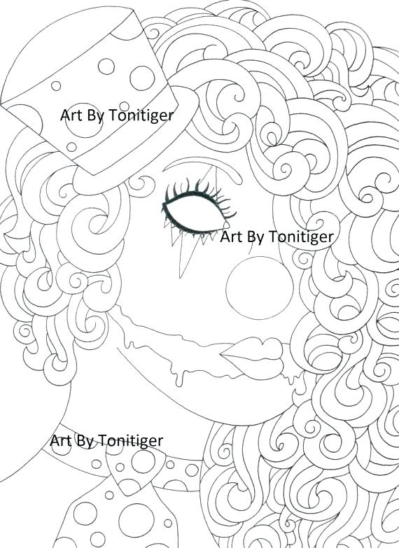 Instant Digital Download Coloring Page Scary Clown Girl Instant 570x783 Instant Digital Download Coloring Page Scary Clown Girl Instant