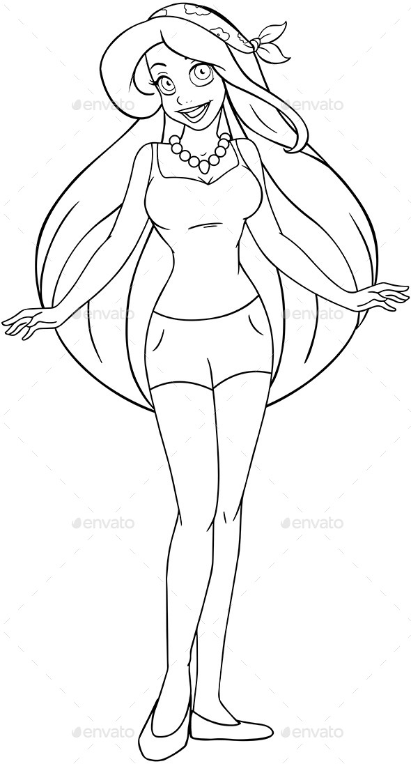 590x1096 Teenage Girl In Tanktop And Shorts Coloring Page By Lironpeer