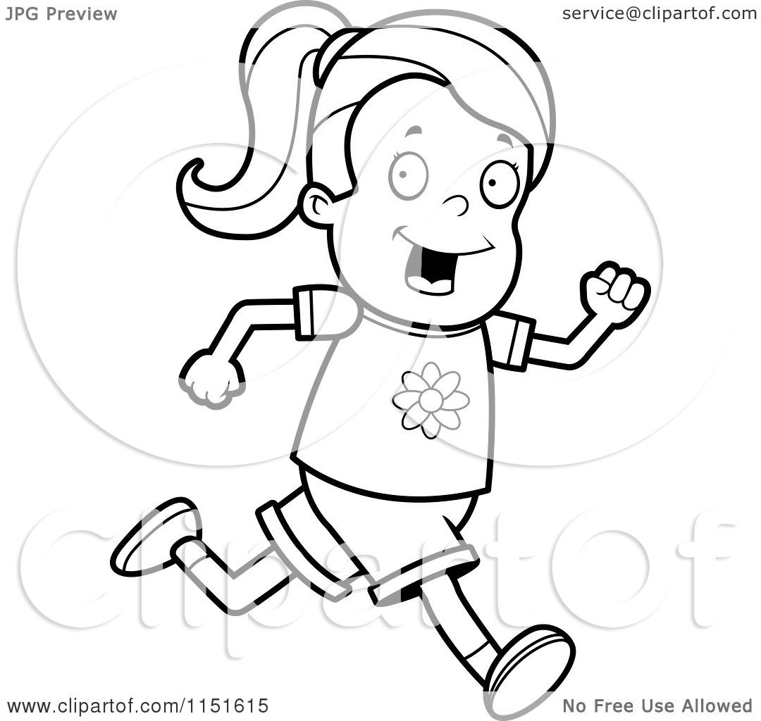 1080x1024 Cartoon Clipart Of A Black And White Running Girl