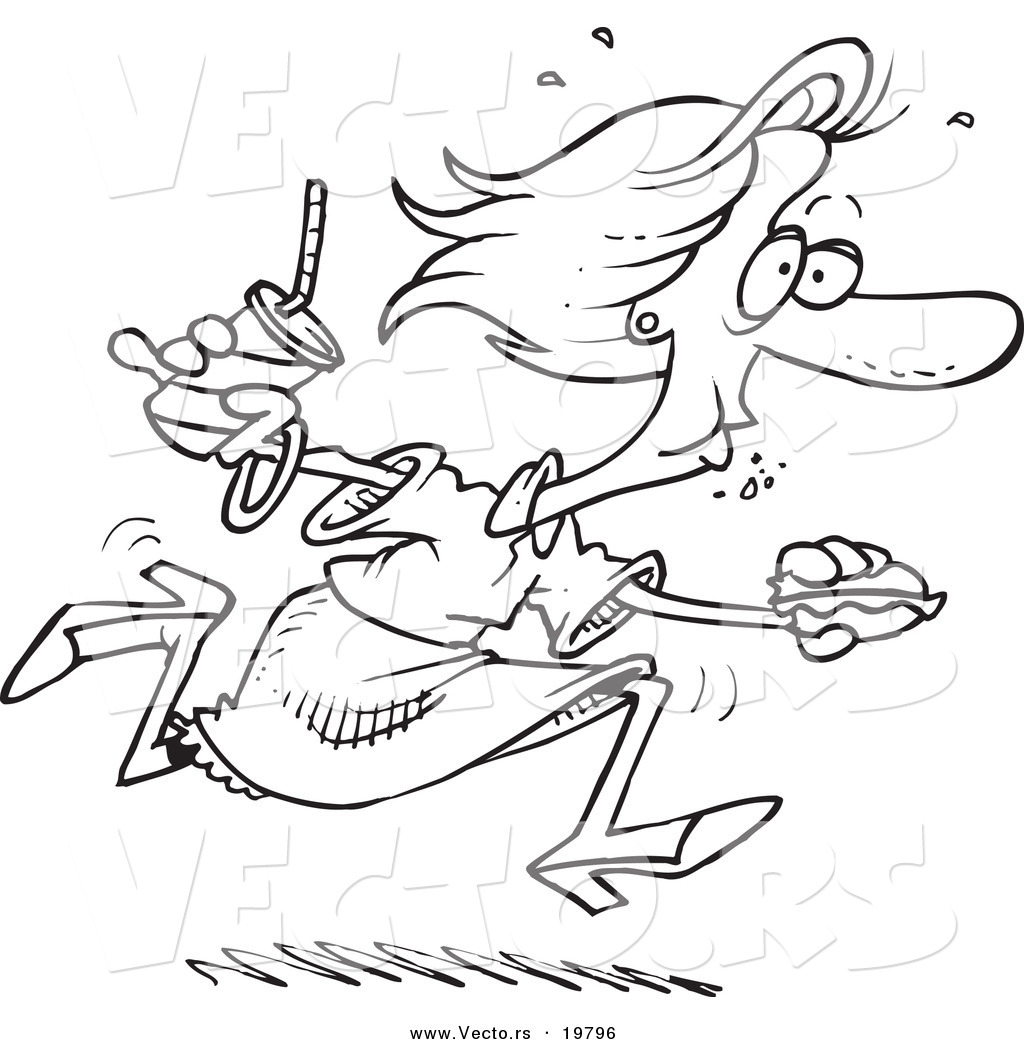 1024x1044 Vector Of A Cartoon Woman Eating On The Run