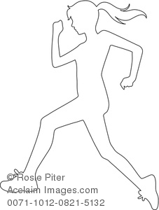 227x300 Clipart Image Of Black And White Coloring Page Of A Girl Running