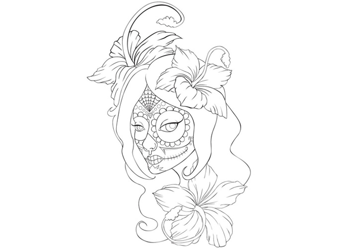 Girl Skull Coloring Pages 700x500 Girl Skull Coloring Pages