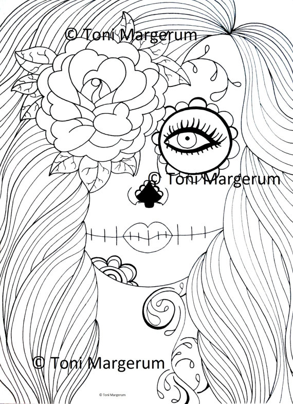 570x785 Adult Coloring Page Sugar Skull Girl Art Day Of The Dead