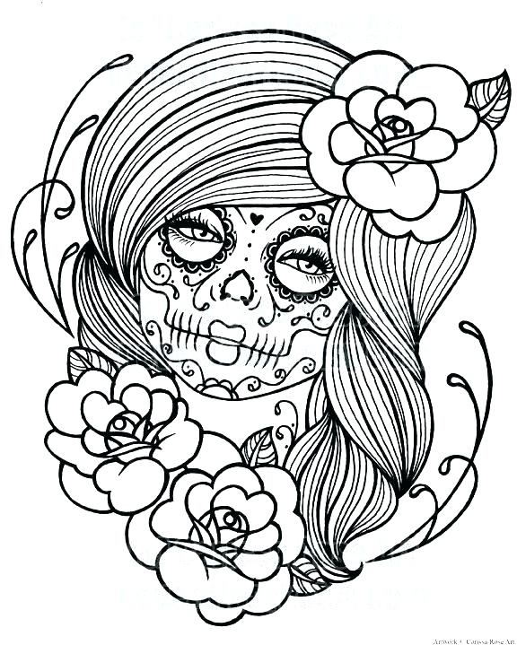 576x719 Coloring Pages Sugar Skulls Coloring Pages Skull Girl Colouring