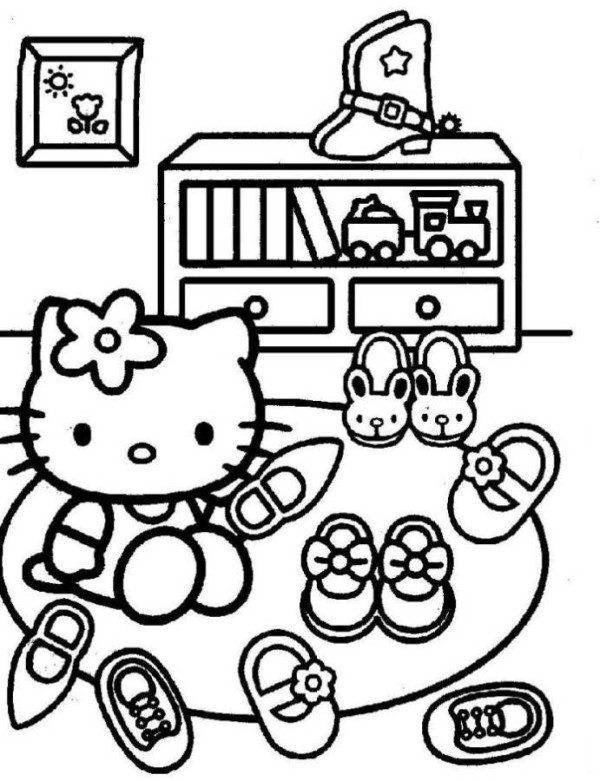 600x781 Hello Kitty Cleaning Shoes Coloring Pages