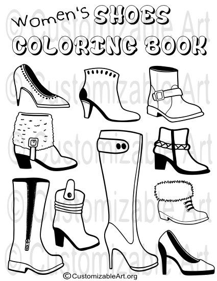 425x550 Printable Coloring Book Pdf Womens Girls Shoes Boots Colouring