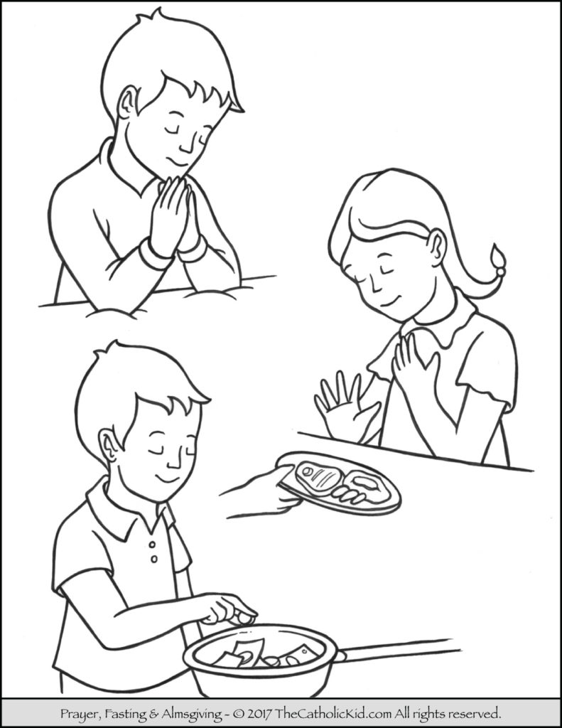Lent Children Pray Fast Almsgiving Coloring Page Inside Giving 791x1024 Lent Children Pray Fast Almsgiving Coloring Page Inside Giving