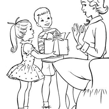 Children On Mother's Day Gift Giving Coloring Page For Kids 350x350 Children On Mother's Day Gift Giving Coloring Page For Kids