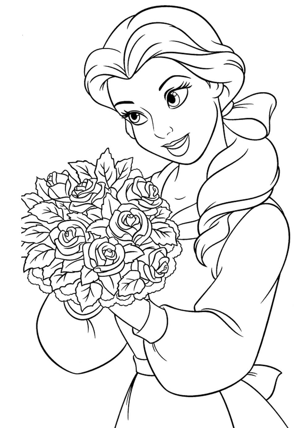 962x1385 Princess Belle Carry Flowers Coloring Pages Glitter With Disney