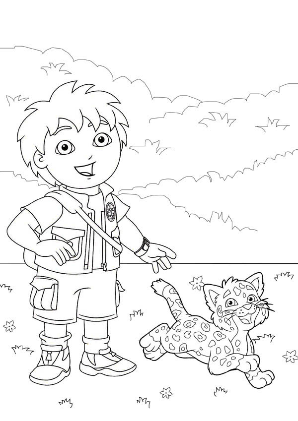 Diego Walk With His Baby Jaguar In Go Diego Go Coloring Page 600x849 Diego Walk With His Baby Jaguar In Go Diego Go Coloring Page