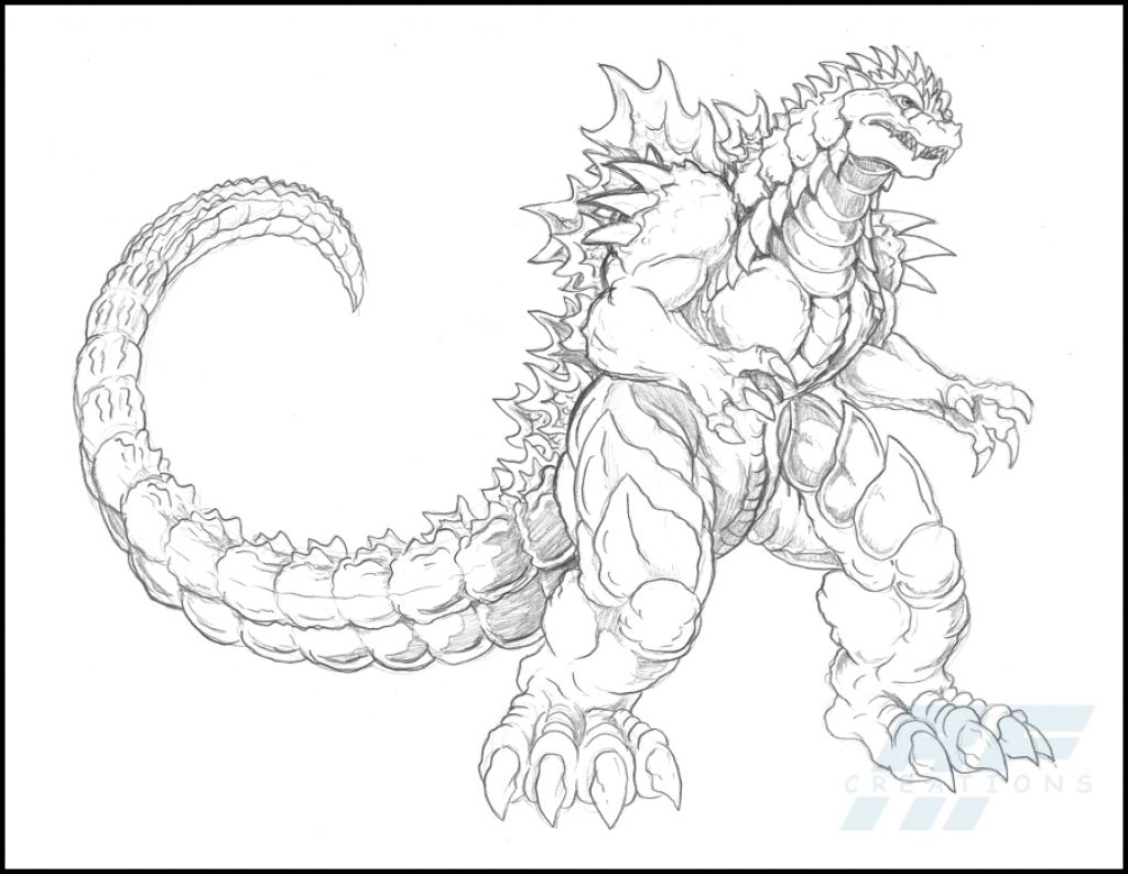 A Detailed Sketch Of Almighty Godzilla Coloring Page Fantasy 1024x793 A Detailed Sketch Of Almighty Godzilla Coloring Page Fantasy