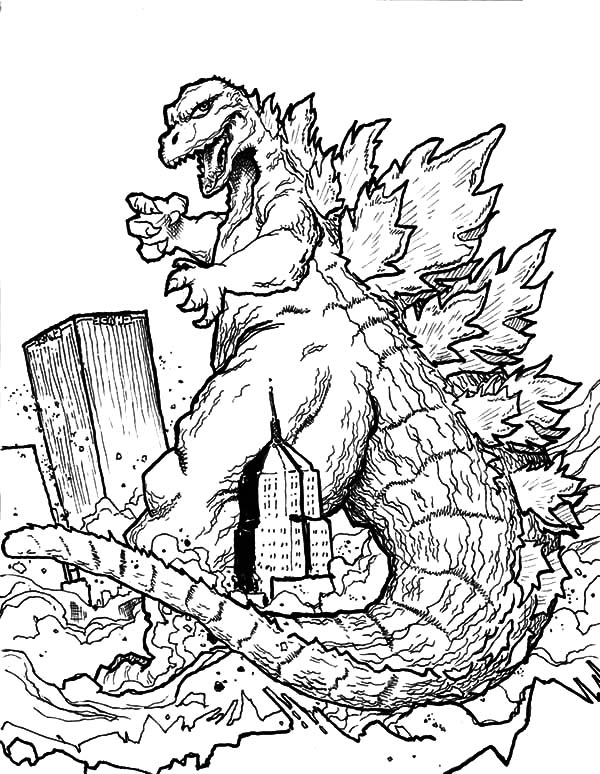 600x774 Godzilla Destroying Town Coloring Pages Godzilla Destroying Town