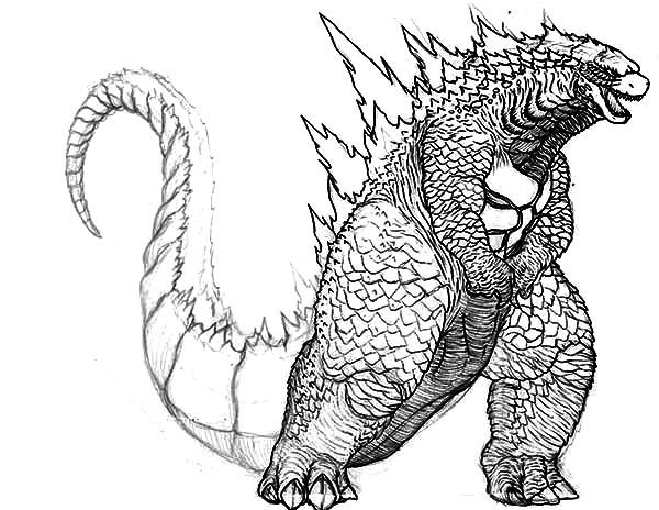 600x464 Godzilla, Big Fat Godzilla Coloring Pages Lineart Godzilla