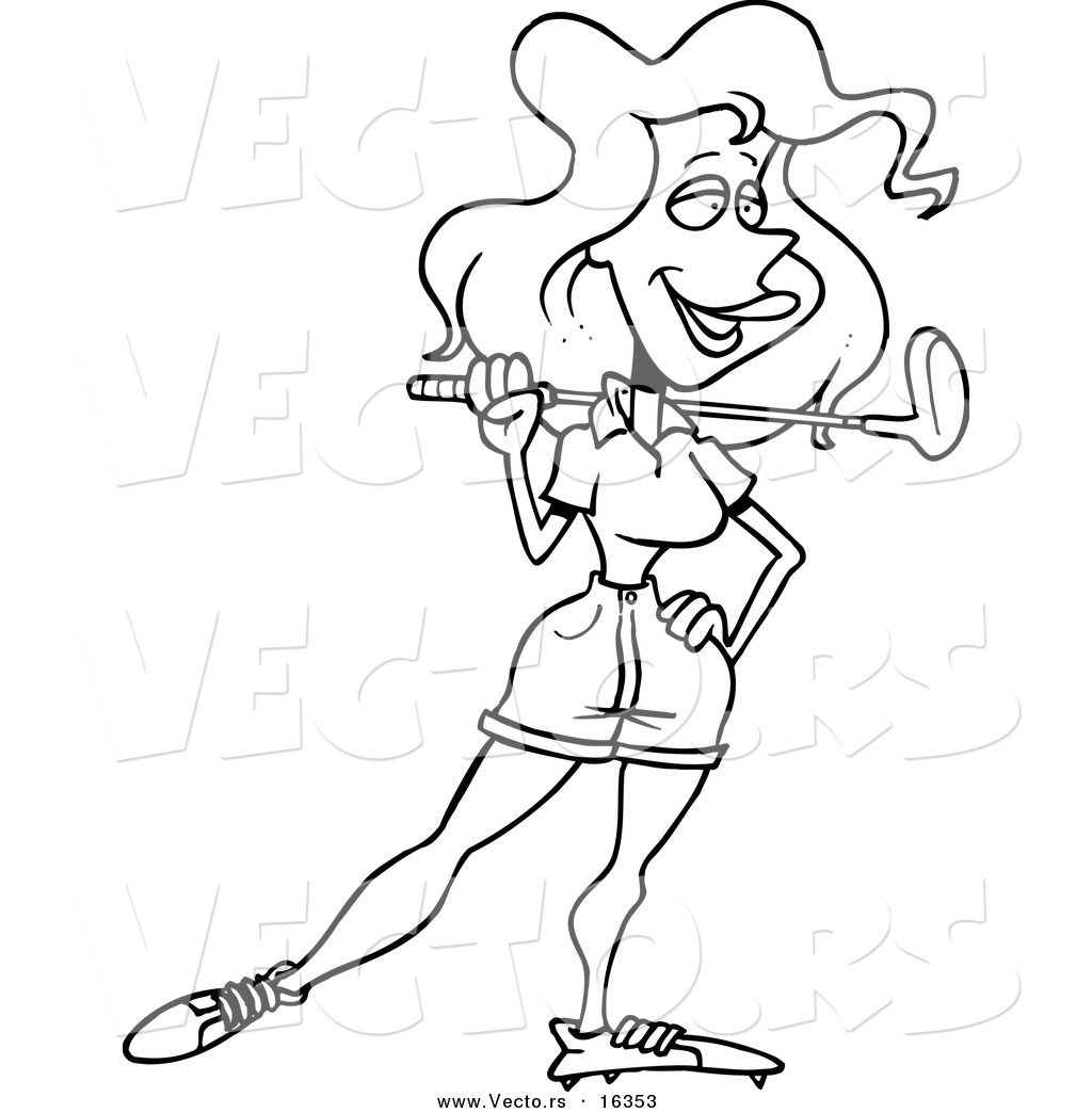 1024x1044 Vector Of A Cartoon Girl Resting A Golf Club On Her Shoulder