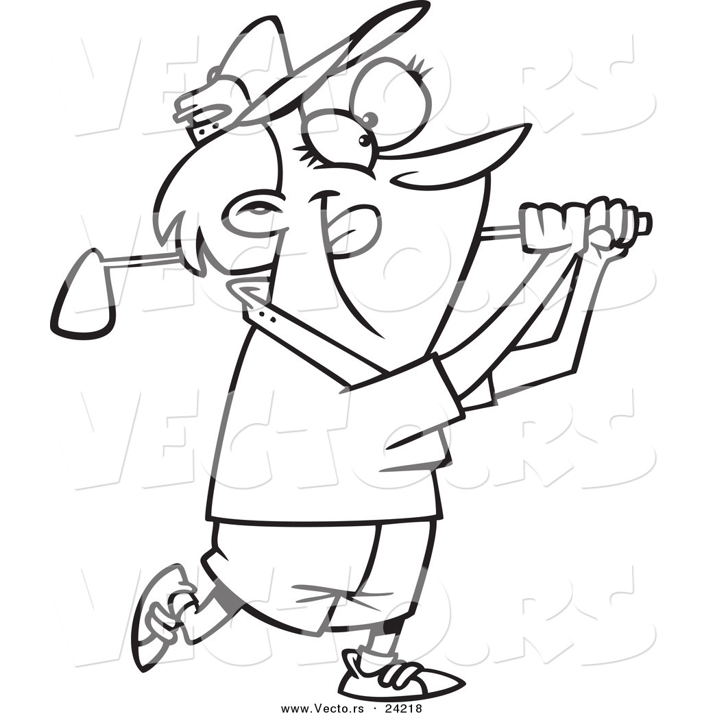 1024x1044 Vector Of A Cartoon Woman Swinging A Golf Club