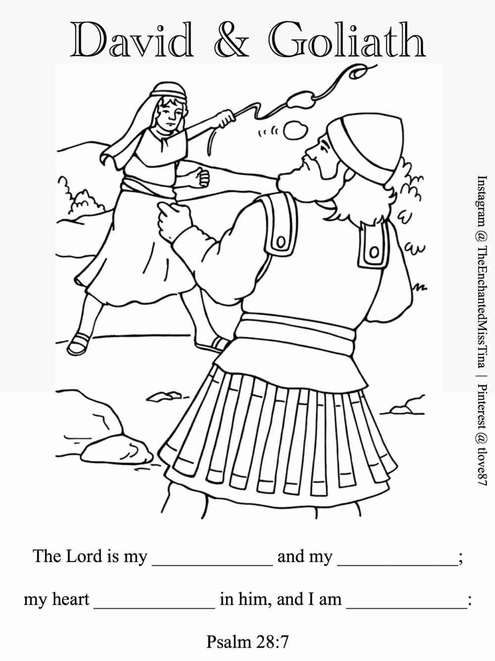 1000x1334 David And Goliath Coloring Page Psalm 28 7 Fill In Memory Verse