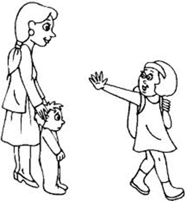 A Little Girl Waving To Her Mother And Brother On First Day 600x644 A Little Girl Waving To Her Mother And Brother On First Day