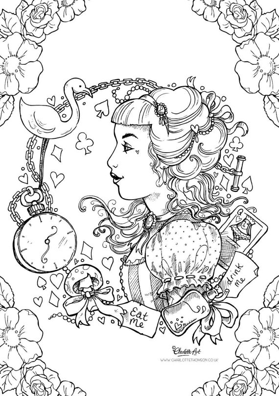 Adult Colouring Page. Alice In Wonderland Gothic Lolita Kawaii 570x807 Adult Colouring Page. Alice In Wonderland Gothic Lolita Kawaii