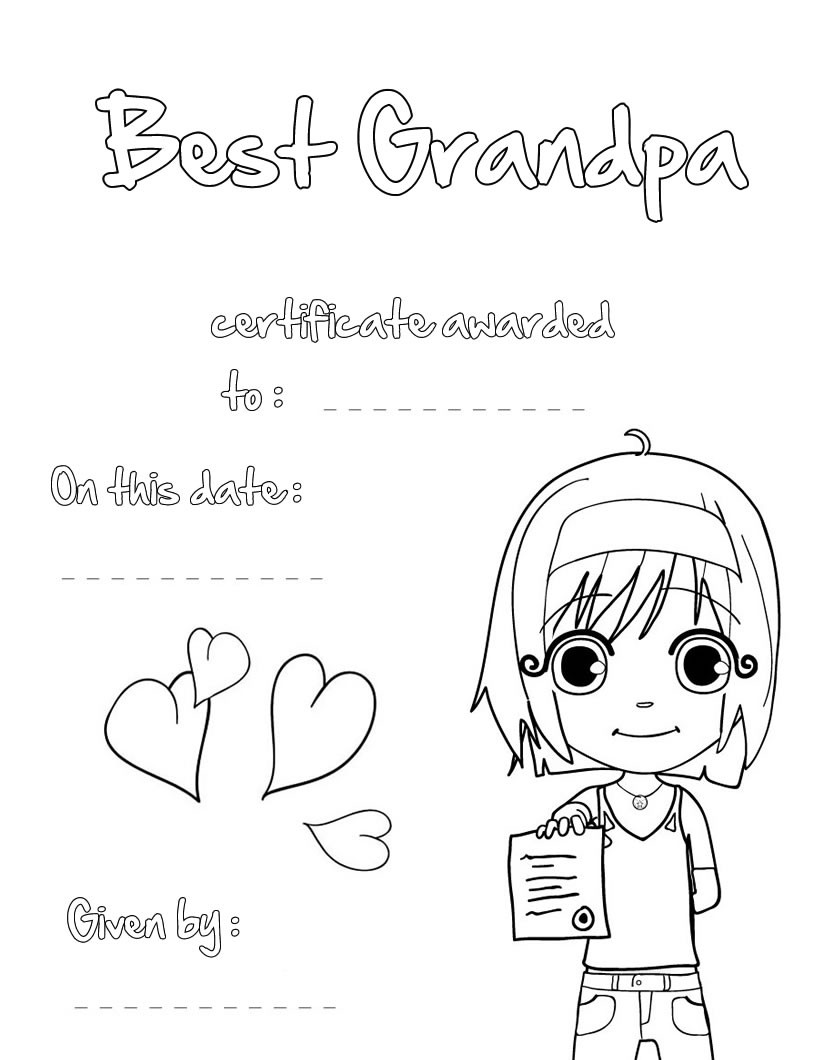 Best Grandpa Certificate Coloring Pages 820x1060 Best Grandpa Certificate Coloring Pages
