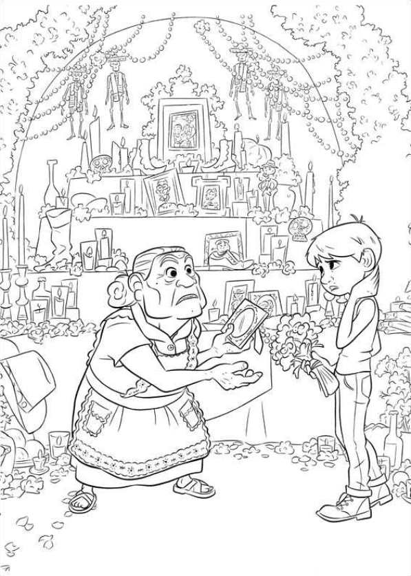 Miguel And Grandmother Coloring Page 597x837 Miguel And Grandmother Coloring Page