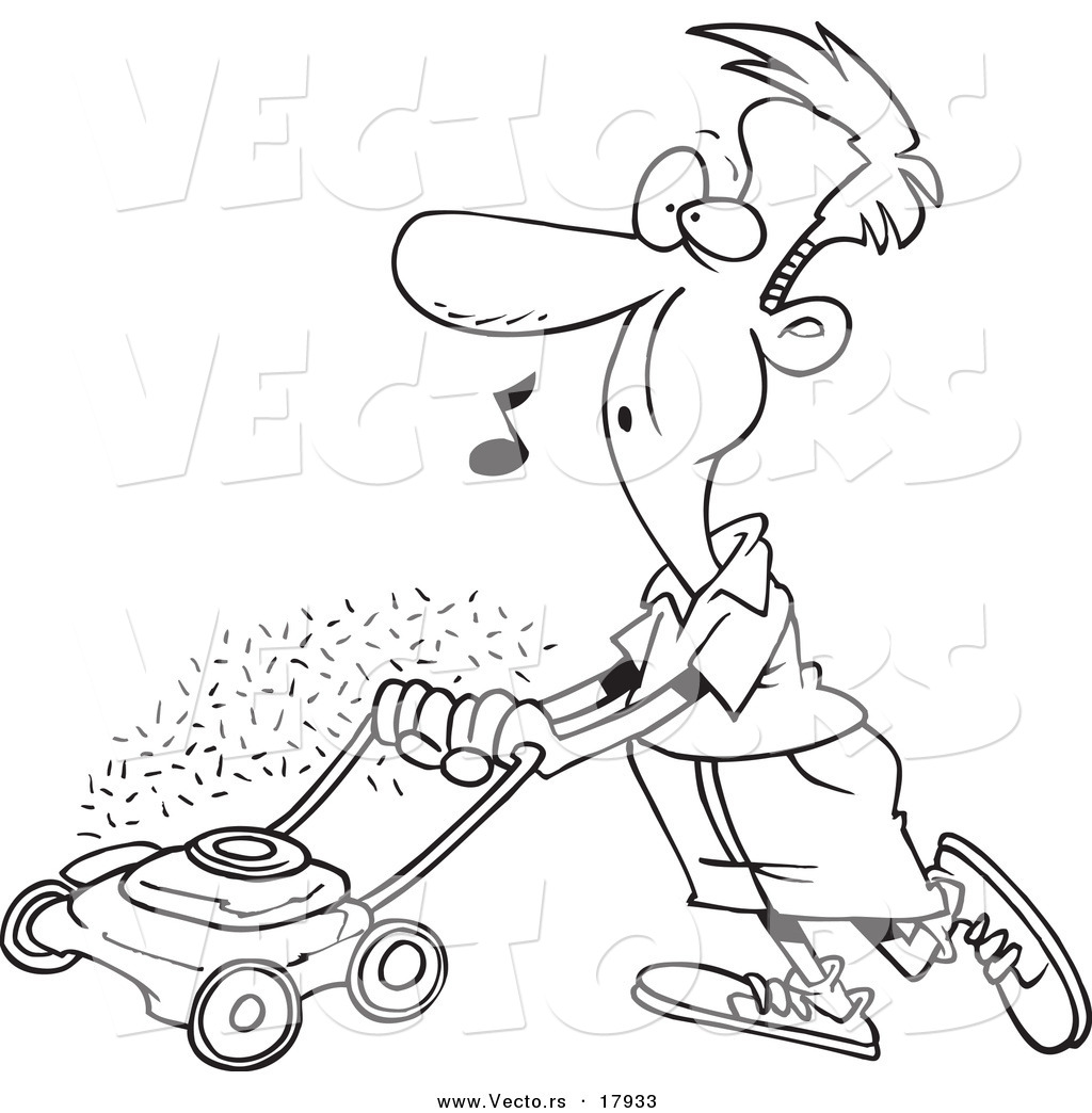 1024x1044 Vector Of A Cartoon Man Whistling And Mowing His Lawn