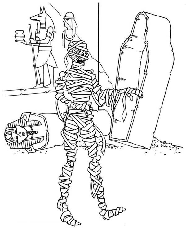600x777 Mummy Waking From His Grave Funny Coloring Page