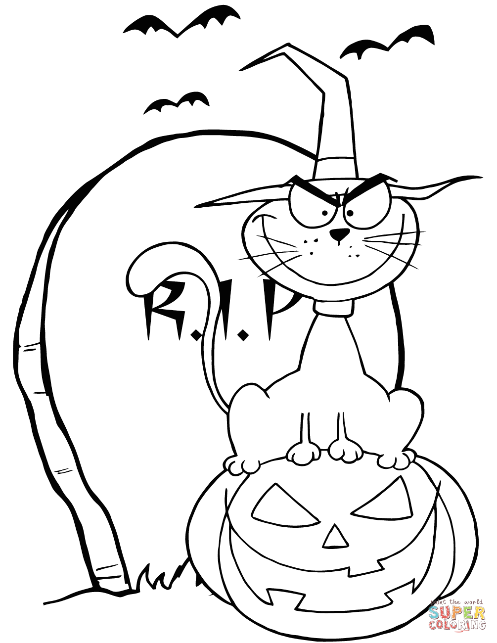 Halloween Cat On Pumpkin Near Tombstone Coloring Page Free 1005x1300 Halloween Cat On Pumpkin Near Tombstone Coloring Page Free