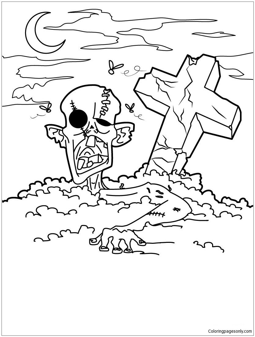 Zombie In The Graveyard Coloring Page 833x1099 Zombie In The Graveyard Coloring Page