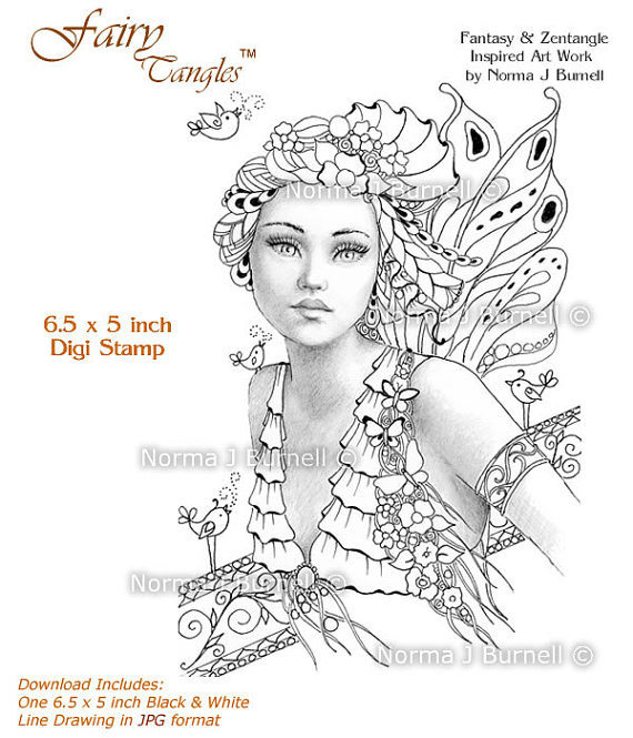 Song Of Spring Fairy Tangles Grayscale Printable Digi Stamp 570x665 Song Of Spring Fairy Tangles Grayscale Printable Digi Stamp