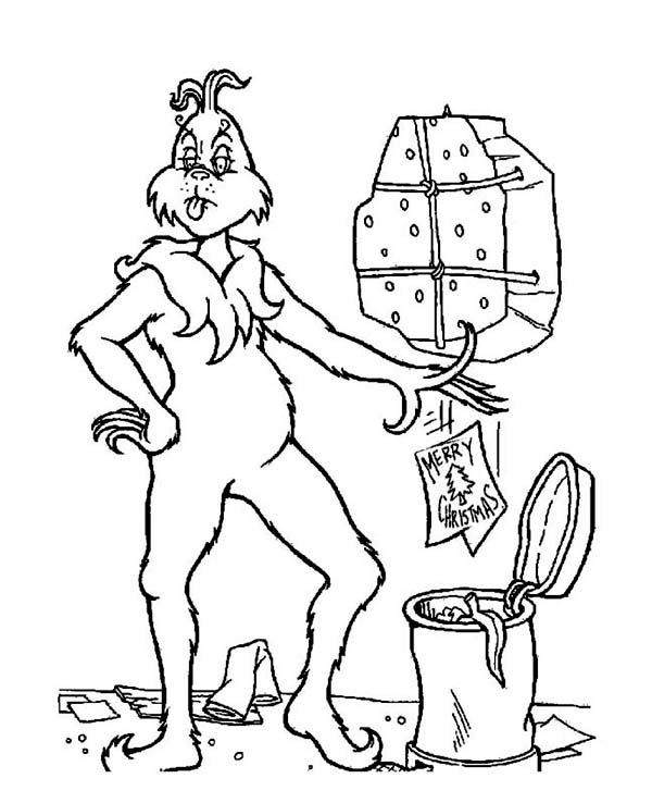 600x738 Grumpy Grinch Throwing Christmas Card To The Bin On Christmas