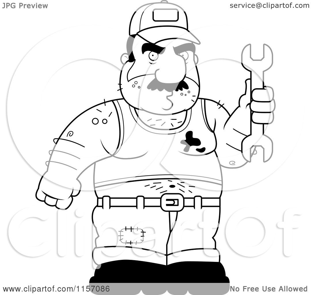 Cartoon Clipart Of Blacknd White Gross Mechanic Holding 1080x1024 Cartoon Clipart Of Blacknd White Gross Mechanic Holding