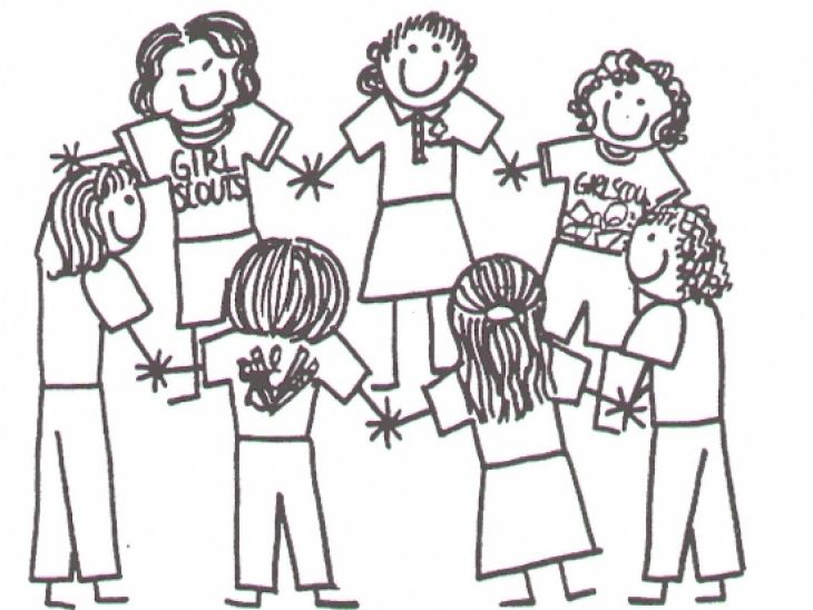 730x548 A Groups Of Happy Girl Scouts Coloring Page To Print For Girls