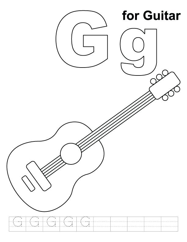 G For Guitar Coloring Page With Handwriting Practice On Free 612x792 G For Guitar Coloring Page With Handwriting Practice On Free