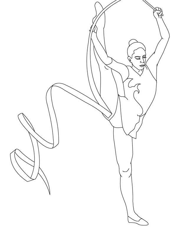 Ribbon Individual All Around Rhythmic In Gymnastic Coloring Page 600x775 Ribbon Individual All Around Rhythmic In Gymnastic Coloring Page