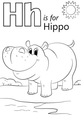 Letter H Coloring Pages Letter H Is For Hippopotamus Coloring Page 340x480 Letter H Coloring Pages Letter H Is For Hippopotamus Coloring Page