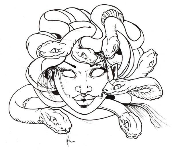 Awesome Medusa Snake Hair Coloring Page 600x521 Awesome Medusa Snake Hair Coloring Page